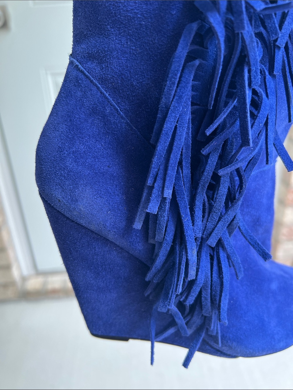 Betsey Johnson Zohara Royal Blue Suede Fringe Boho Knee Boots Size 8.5 - Picture 12 of 13